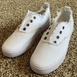 White Slip On Canvas Sneakers